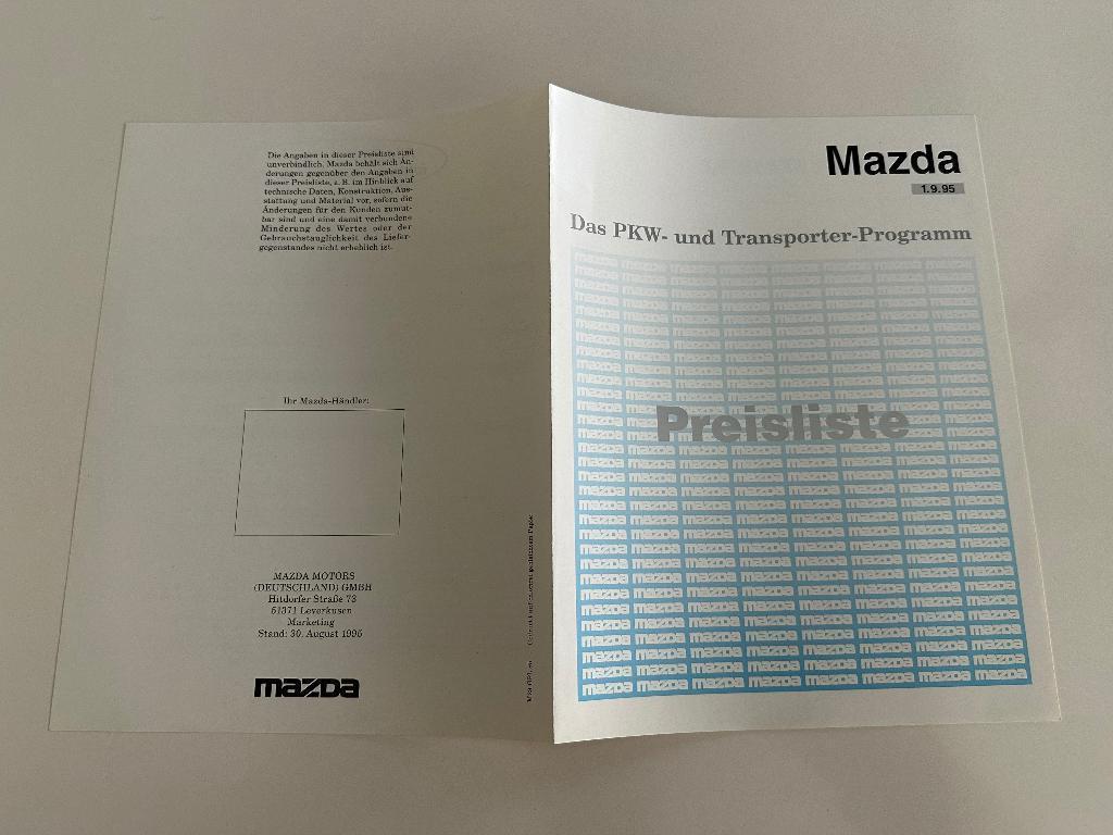 Prijslijst Mazda. Xedos mpv transporter rx7 mx6 mx5 mx3, Ophalen of Verzenden, Zo goed als nieuw, Mazda