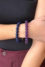 Amethist edelsteen kralen armband 18k slot goud dames retro, Voordeelsieraden, Verzenden, Zo goed als nieuw, Met edelsteen