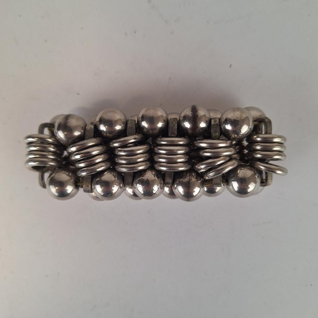 Armband met grove kralen, zilverkleur, Ophalen of Verzenden, Gebruikt, Zilver, Overige materialen