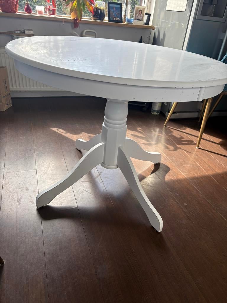 Ronde witte landelijke eettafel 100cm, Huis en Inrichting, Tafels | Eettafels, Ophalen, Gebruikt, 100 tot 150 cm, Rond