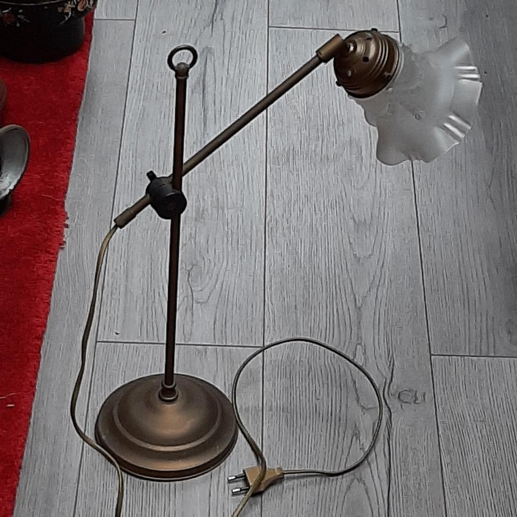 staande, antieke tafellamp - verstelbaar - koper, Ophalen