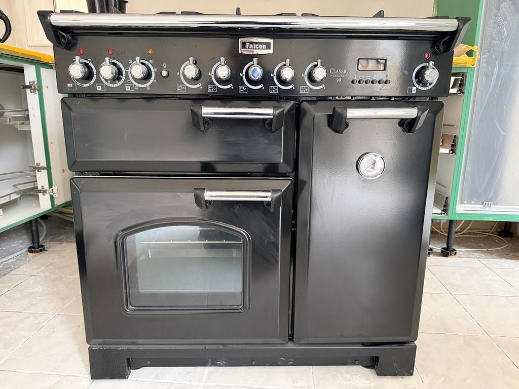 Te koop: Falcon deluxe 90cm fornuis met 3 ovens!, Ophalen, 60 cm of meer, Zo goed als nieuw, Gas