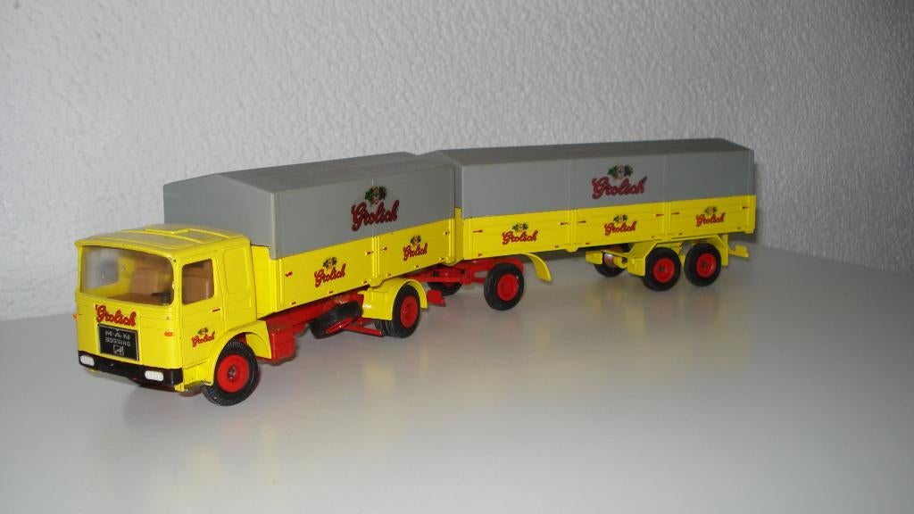 MAN/BUSSING Combinatie GROLSCH, Hobby en Vrije tijd, Modelauto's | 1:50, Ophalen of Verzenden, Zo goed als nieuw, Bus of Vrachtwagen