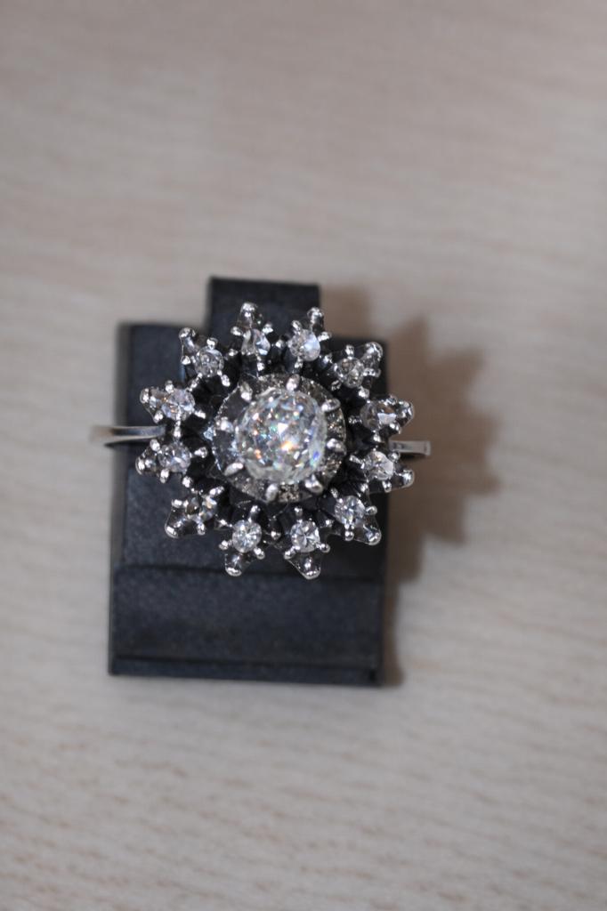 Antieke Diamanten Dames set Ring & Parel collier & Broch., Ophalen of Verzenden, Zilver, Overige typen, Met edelsteen