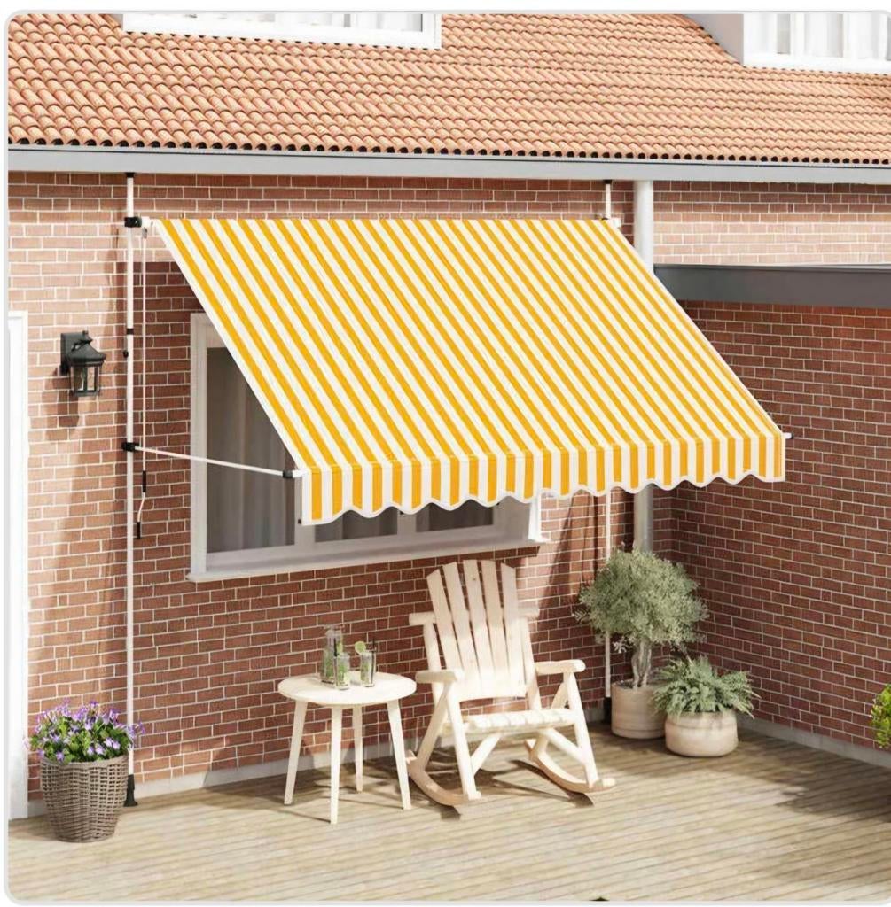 Klem-zonnescherm geel/wit - breed 300 cm., Tuin en Terras, Ophalen, Nieuw