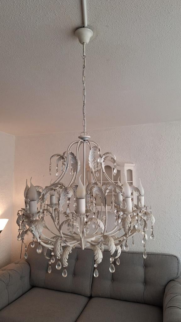 Witte hanglamp met bladeren en kristallen, Huis en Inrichting, Lampen | Hanglampen, Ophalen
