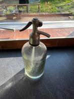 Antieke spuitfles / sifonfles van glas met metalen kop, Antiek en Kunst, Ophalen