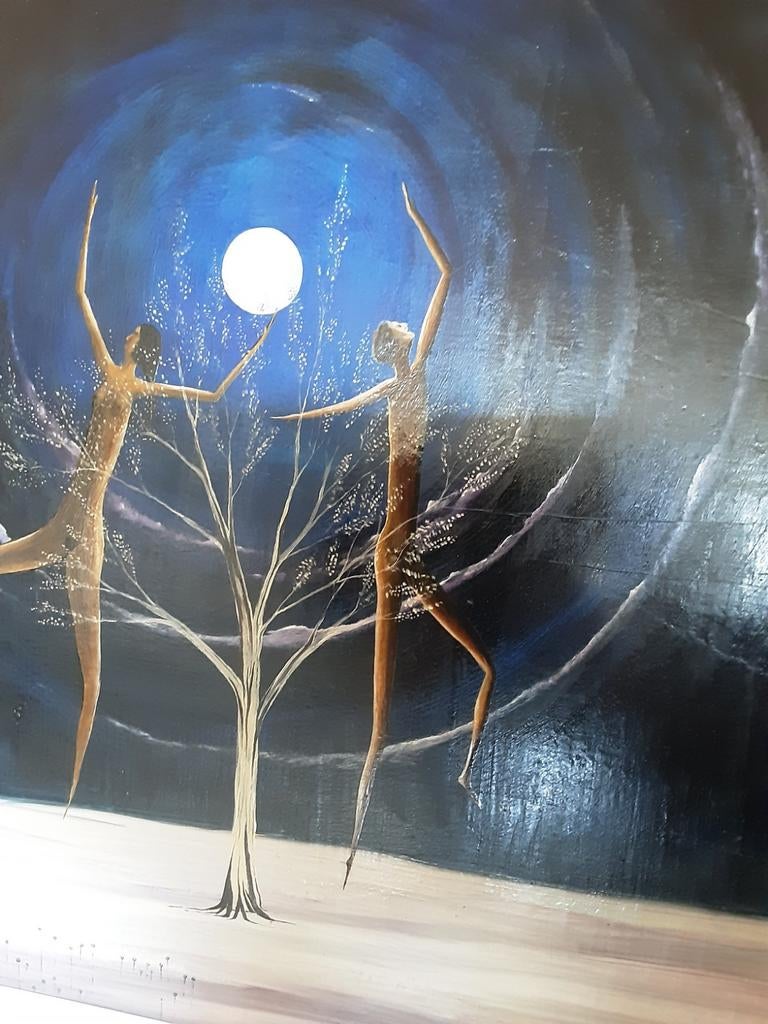 Modern Schilderij - Dansende Figuren onder Maanlich, Ophalen of Verzenden