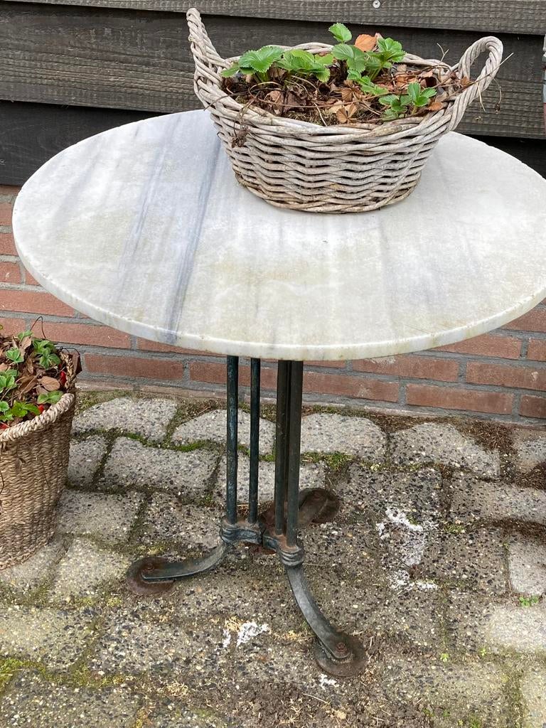 Marmer tafeltje, Ophalen, Gebruikt, Rond, Metaal