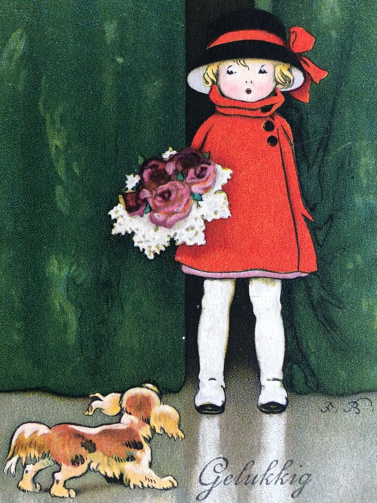 FRITZ BAUMGARTEN - gesigneerd - teckel - meisje, Ophalen of Verzenden, 1920 tot 1940, Ongelopen, Kinderen