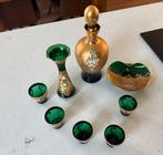 8-delige Venetiaanse Muranoglas Karafset - Groen & Goud, Antiek en Kunst, Ophalen of Verzenden