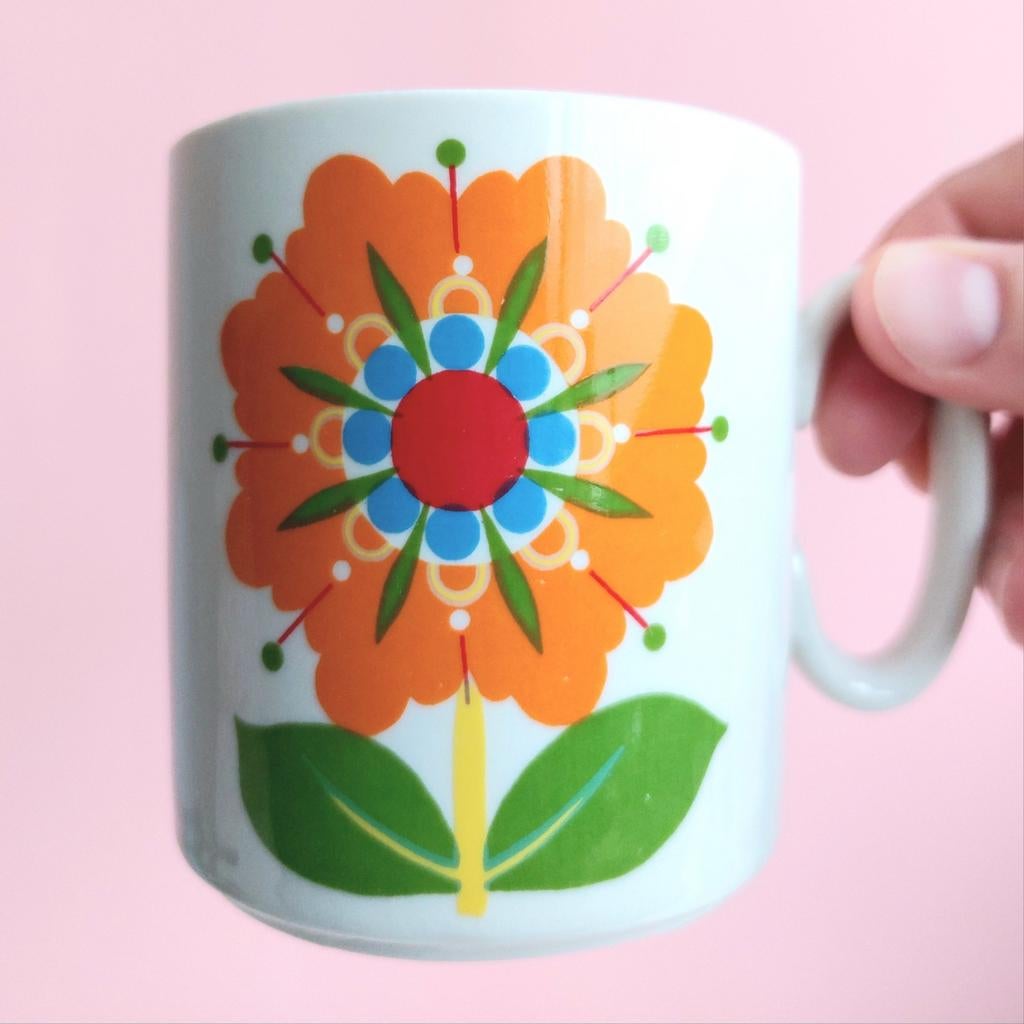 Villeroy & Boch - vintage bloemen mok - Oranje bloem design, Keramiek, Ophalen of Verzenden, Zo goed als nieuw, Overige stijlen