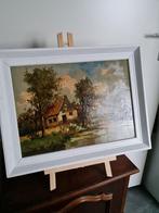 Klassiek schilderij boerderijlandschap gesigneerd v. Dorp, Ophalen of Verzenden