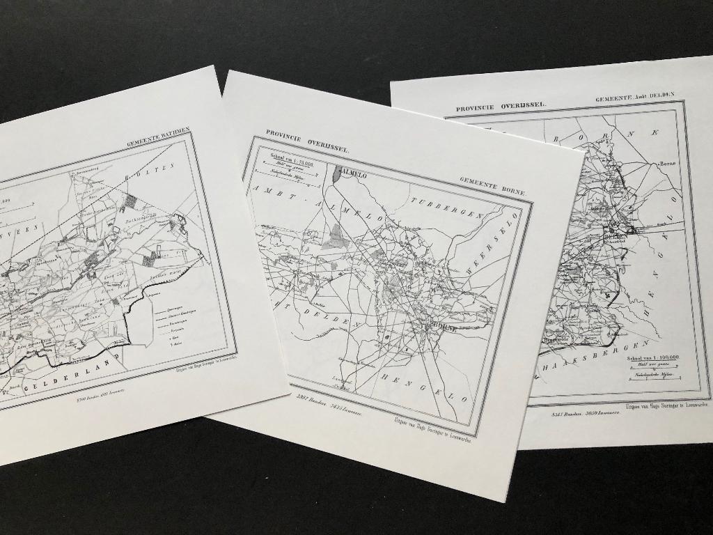 Gemeente kaarten van Overijssel. Adorp t/m Zuidhorn. 1867, Boeken, Atlassen en Landkaarten, Landkaart, Nederland, 1800 tot 2000