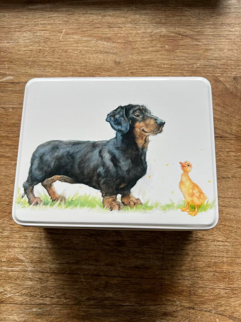 Nieuw Koek/Snoepblik Teckel & Eendje 20x16 cm, Ophalen of Verzenden, Nieuw, Koek(jes), Overige merken