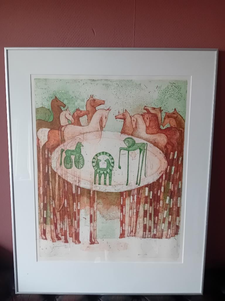 Marjoke Schulten 'Paardensport', Antiek en Kunst, Kunst | Litho's en Zeefdrukken, Ophalen of Verzenden
