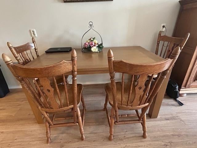 eettafel + 4 stoelen, Huis en Inrichting, Tafels | Eettafels, Ophalen, Gebruikt, 50 tot 100 cm, 150 tot 200 cm