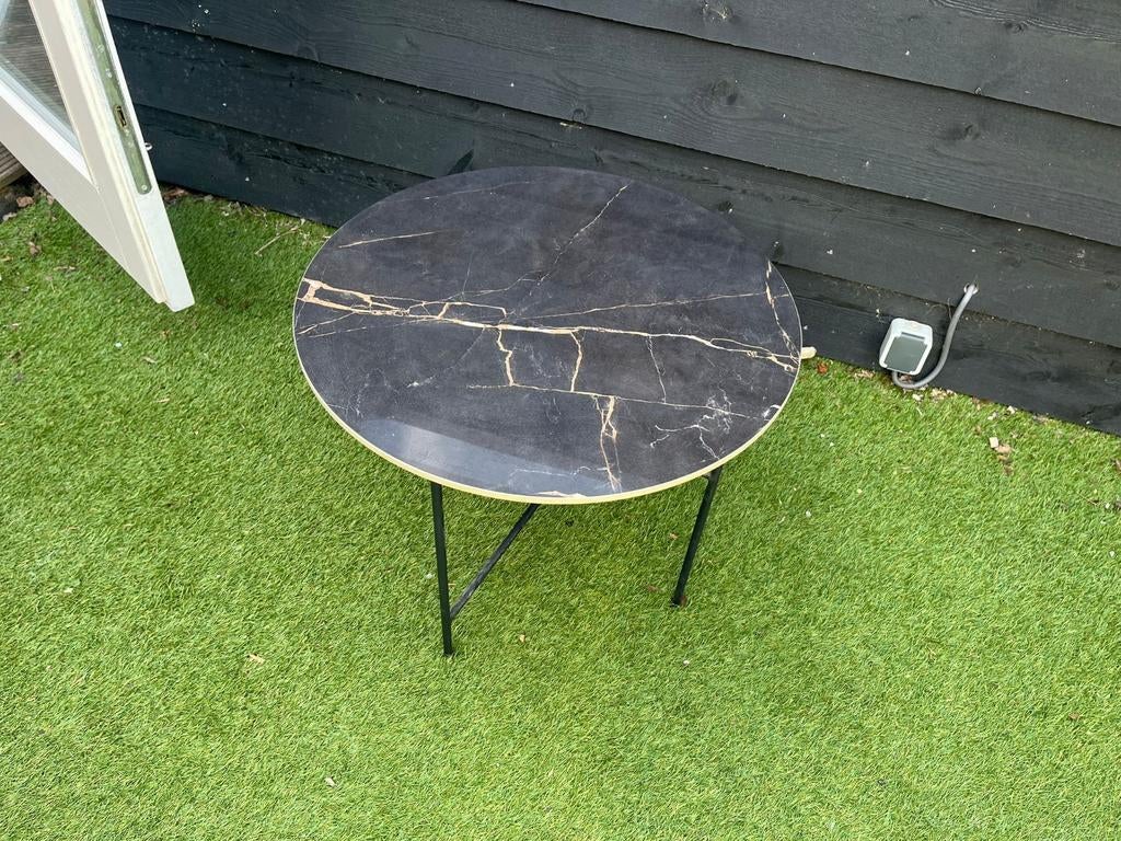 Ronde bijzettafel met marmerlook blad, Ophalen, Minder dan 45 cm, Gebruikt, Modern, Industrieel