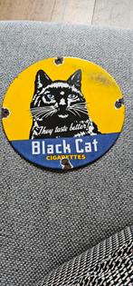 Emaille Black Cat Cigarettes bord - Rond reclamebord, Ophalen of Verzenden