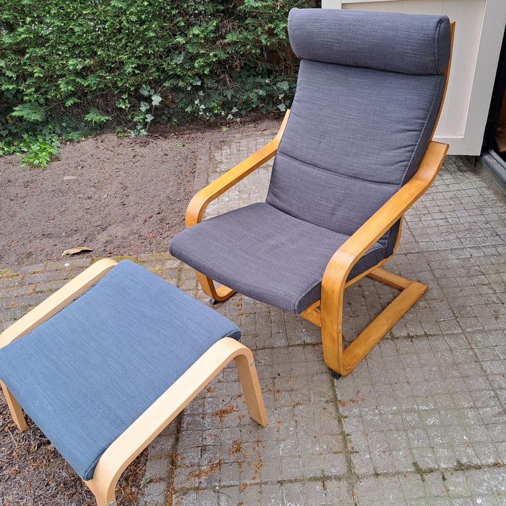 Ikea Poäng Fauteuil met voetbankje, Ophalen, Gebruikt, 75 tot 100 cm, 50 tot 75 cm