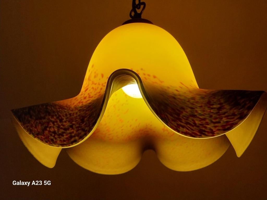 Franse vintage oranje glaspasta hanglamp gesigneerd Vianne, Antiek en Kunst, Antiek | Lampen, Ophalen of Verzenden