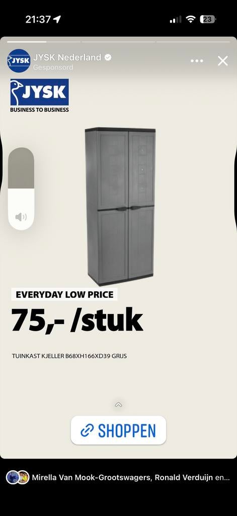 3 stuks JYSK Tuinkast Kjeller Grijs - B68xH166xD39, Tuin en Terras, Bergingen en Tuinkasten, Ophalen of Verzenden, Nieuw, Kunststof