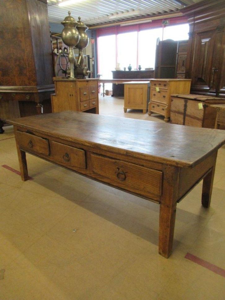 Oer 11781 18e eeuwse eiken grote salontafel met 3 laden, Antiek en Kunst, Antiek | Meubels | Tafels, Ophalen