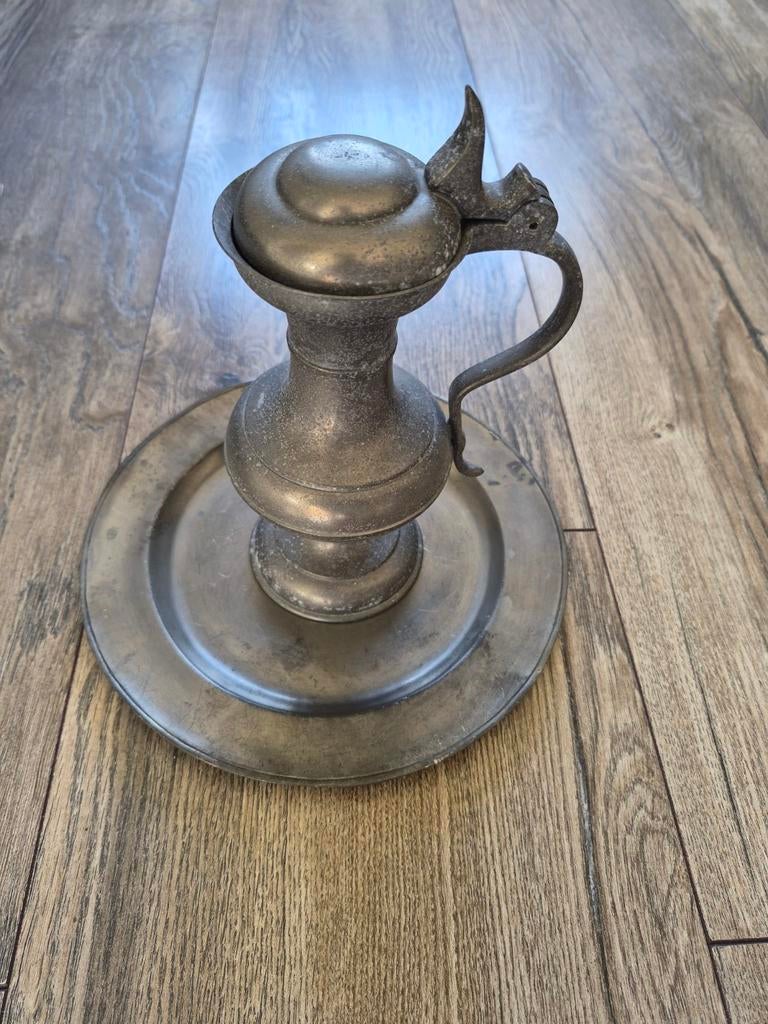 Tinnen kan en bord, Ophalen of Verzenden, Overige materialen