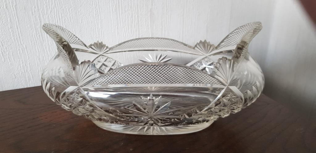 Vintage glazen Jardiniere schaal met sterren, Antiek en Kunst, Antiek | Glas en Kristal, Verzenden