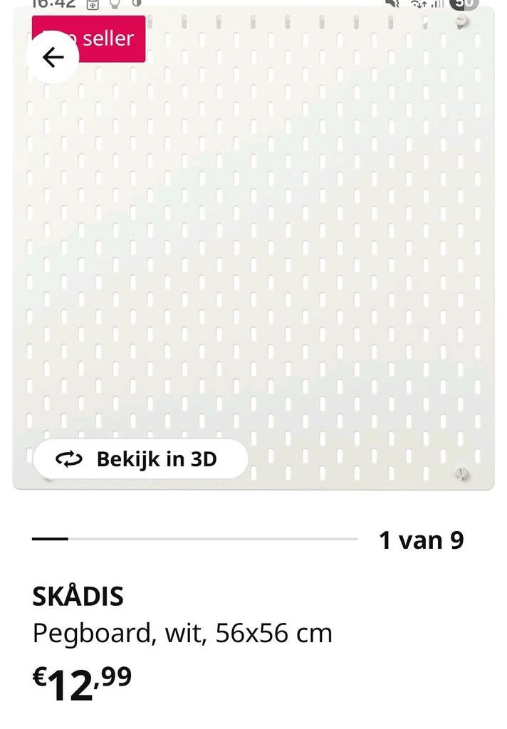 2 stuks skadis pegboard + set van 3 manden Wit 56x56 cm, Ophalen