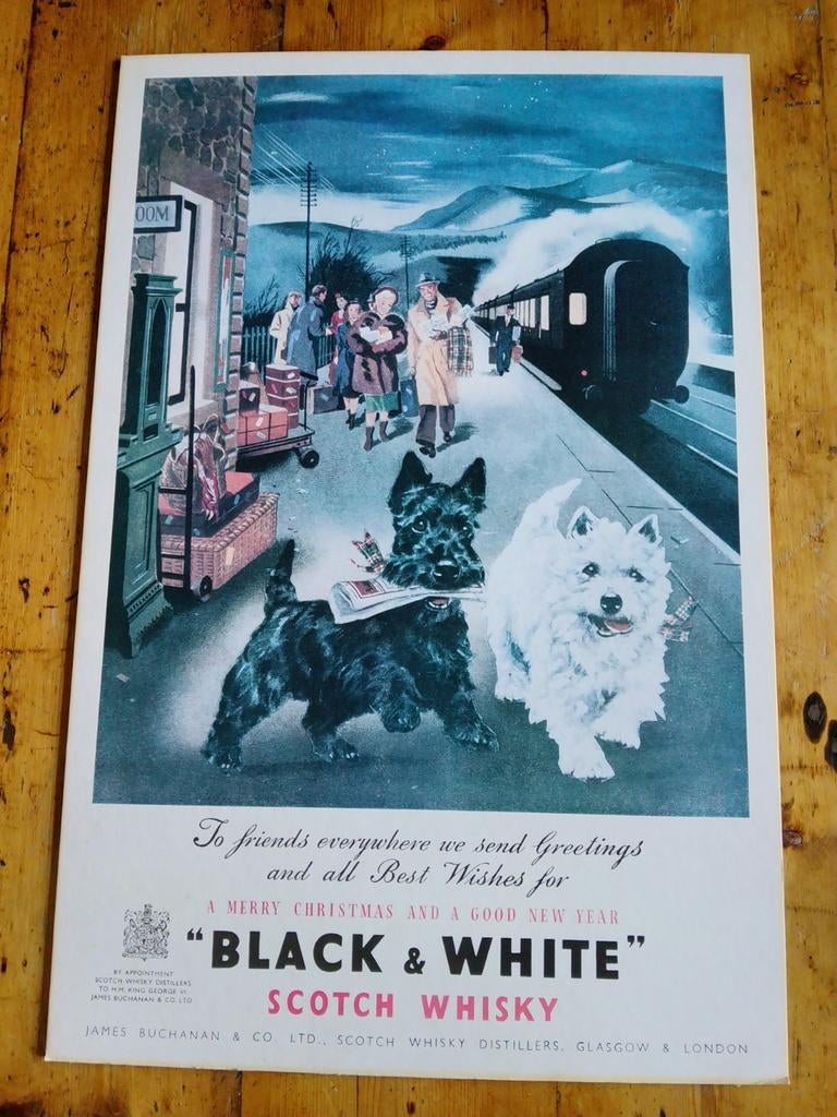 Vintage Black & White Scotch Whisky Reclame Kerstmis, Ophalen of Verzenden, Gebruikt, Reclamebord