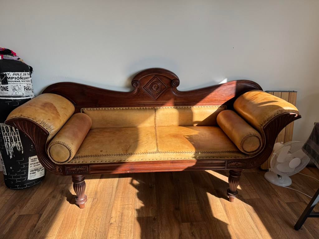 Anglo-Indische sofa ca. 1860, Ophalen, Zo goed als nieuw, Minder dan 150 cm, Leer