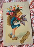 Meisje op klompen draagt mand bloemen op haar rug, Verzenden, 1940 tot 1960, Gelopen, Kinderen