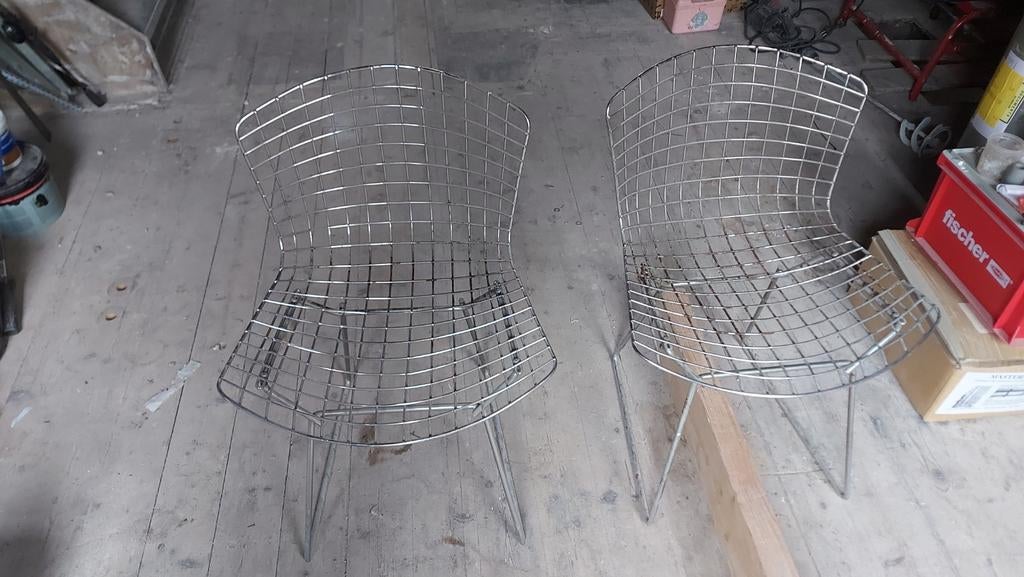 Set van 2 Draadstoelen - Bertoia, Huis en Inrichting, Stoelen, Ophalen, Gebruikt, Twee, Modern Design