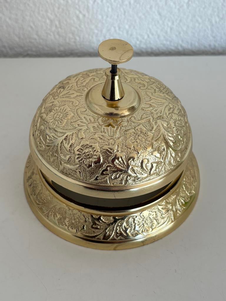 Luxe Messing Tafelbel, Hotelbel, bloemmotief. Goudkleurig, Ophalen of Verzenden