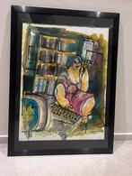 Guy Olivier - Expressionistisch schilderij 'Vrouw aan de tel, Ophalen