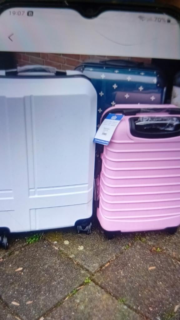 Nieuwe koffers 36L/72L met ATS slot en leuke opdruk, Hard kunststof, Nieuw, 35 tot 45 cm, Ophalen