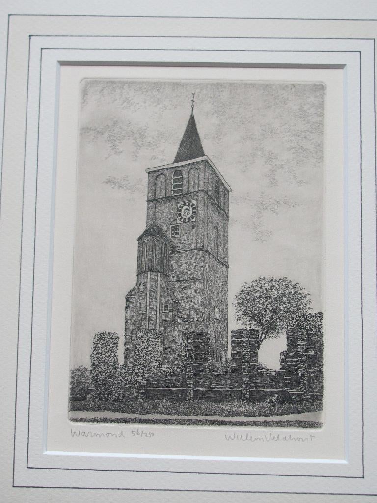 Warmond - 2 etsen van Willem Veldhorst, Antiek en Kunst, Ophalen of Verzenden, Stadsgezicht, Ets, Origineel