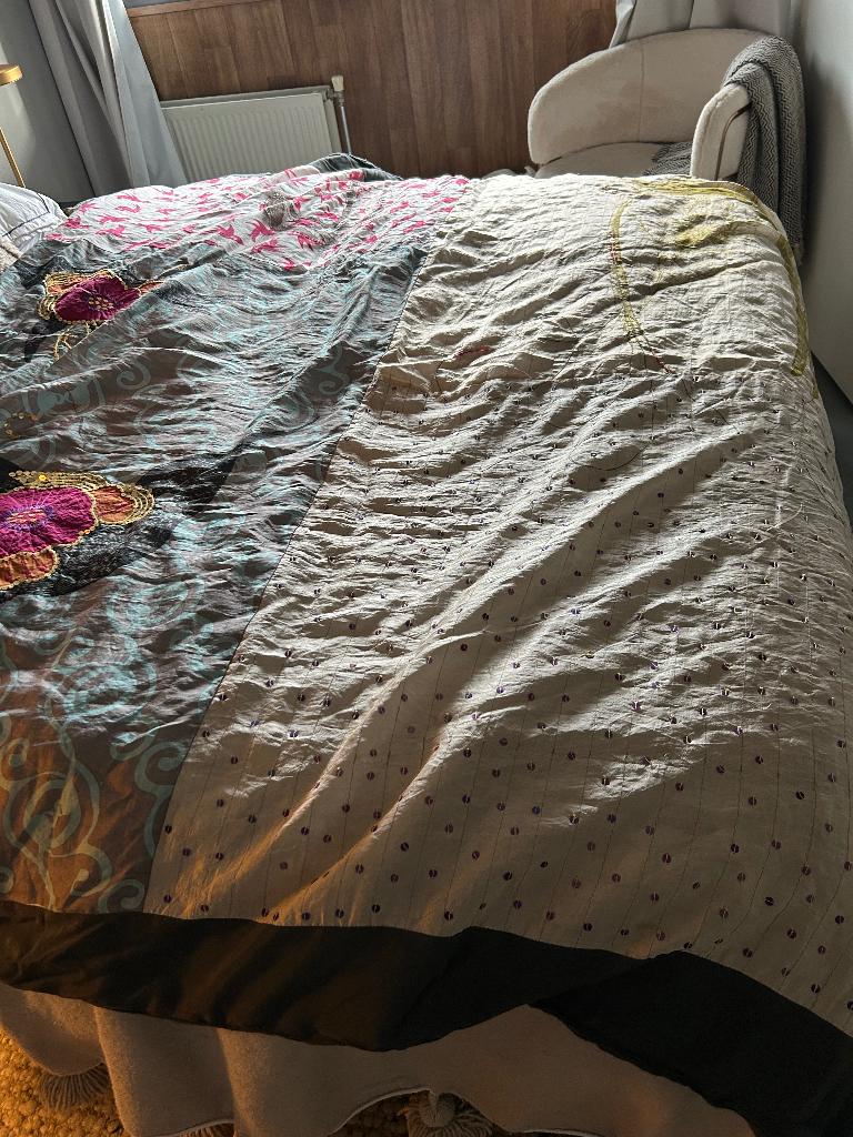 Prachtige 100% zijden quilt, Gebruikt, Overige kleuren, Tweepersoons, Ophalen of Verzenden