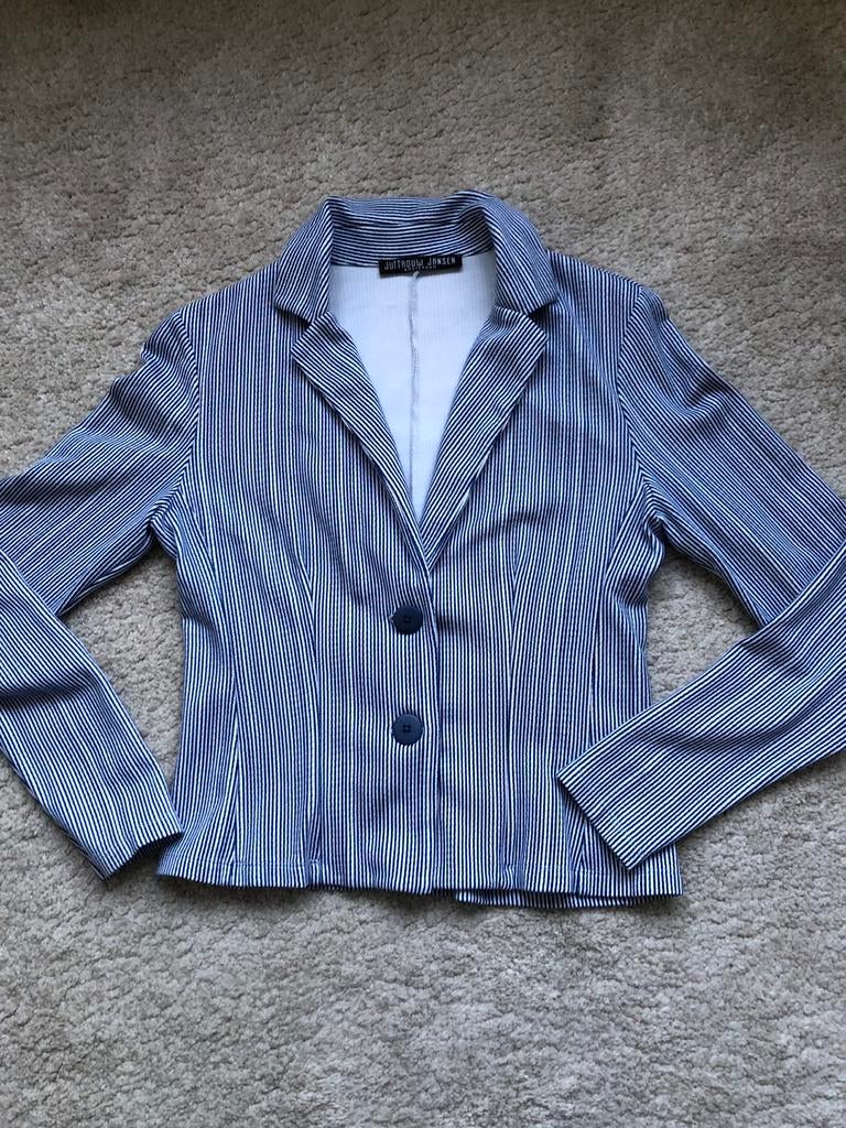 Juffrouw Jansen Tricot Jasje Blauw/Wit Gestreept Maat S, Blauw, Ophalen of Verzenden, Zo goed als nieuw, Jasje