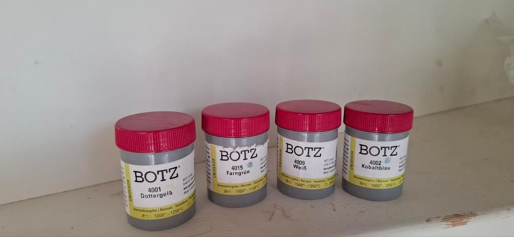 4 potjes glazuur Botz nauwelijks gebruikt, Ophalen of Verzenden, Zo goed als nieuw