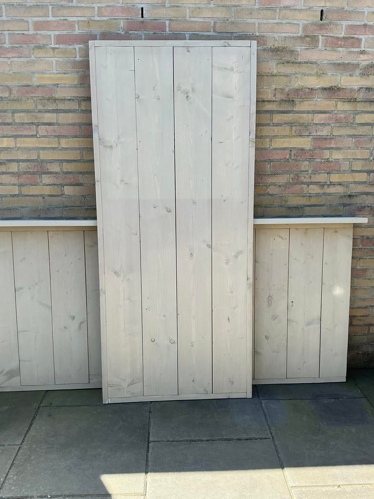Steigerhouten achterwand bed - robuust en sfeervol, Ophalen, Gebruikt, Steigerhout, Tweepersoons