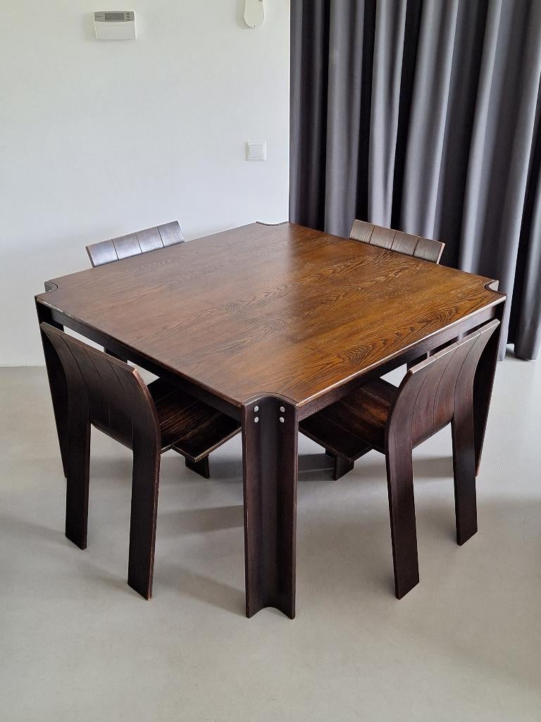 vintage Gijs Bakker design houten set Strip stoelen + tafel, Ophalen, Gebruikt, Vintage design, 4 tot 6 stoelen