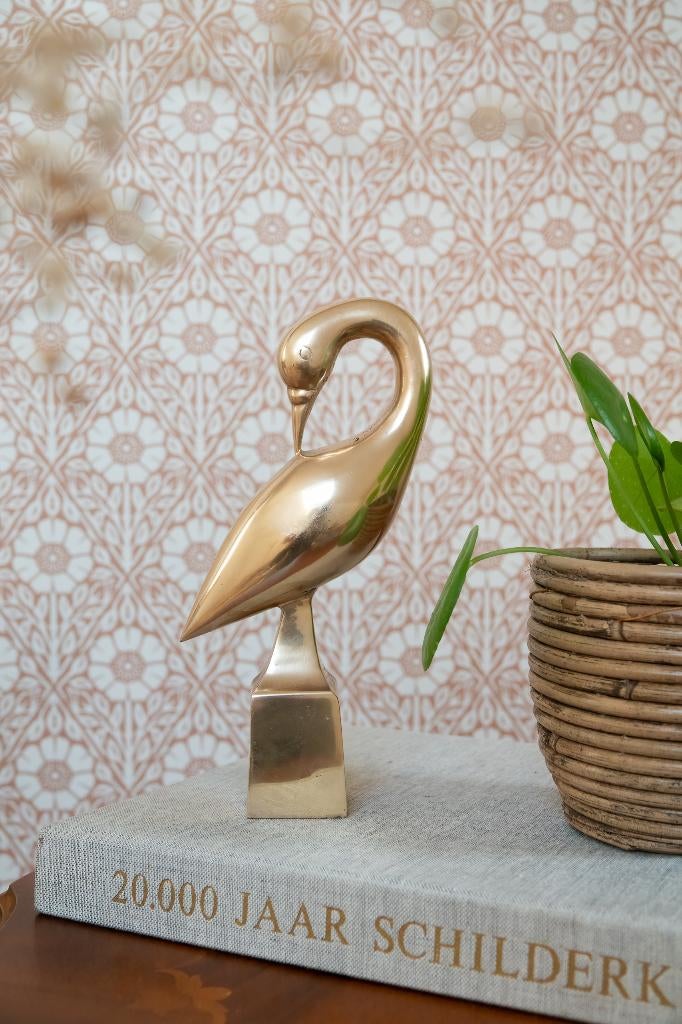 Vintage messing reiger, Verzamelen, Beelden en Beeldjes, Gebruikt, Dier, Ophalen of Verzenden