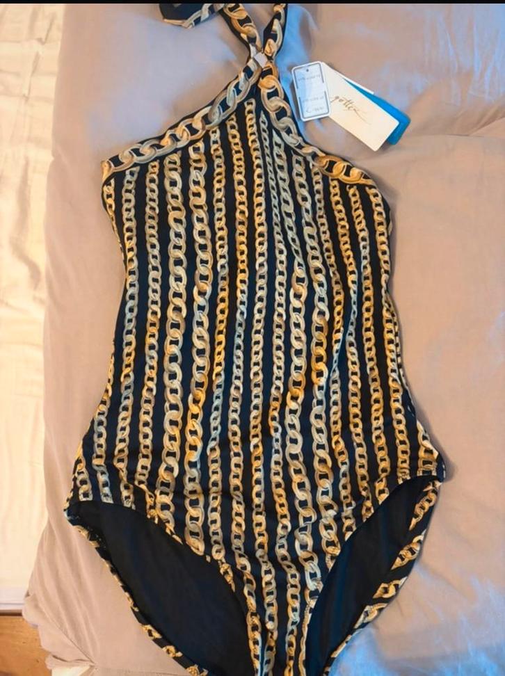 Gottex Badpak Zwart met Gouden Kettingprint - Maat 42, Kleding | Dames, Badmode en Zwemkleding, Nieuw, Badpak, Zwart, Ophalen of Verzenden