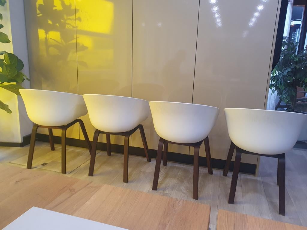 Set van 4 kuipstoelen - wit - met stoffen bekleding, Huis en Inrichting, Ophalen, Gebruikt, Wit, Vier