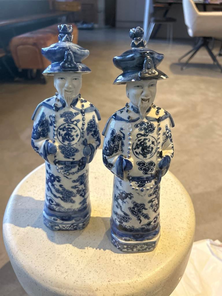 2 Chinese porseleinen beelden, blauw-wit , keizer, Ophalen of Verzenden