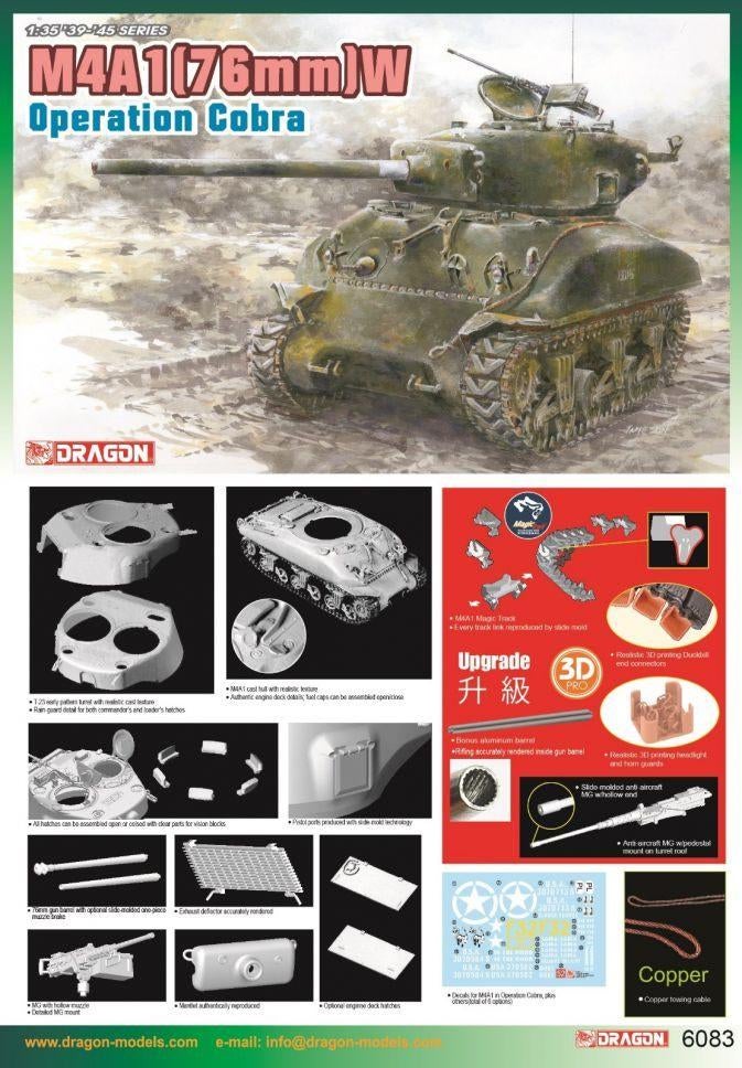Dragon 1:35 M4A1 (76mm)W Sherman - Operation Cobra - upgrade, Hobby en Vrije tijd, Modelbouw | Auto's en Voertuigen, Overige merken