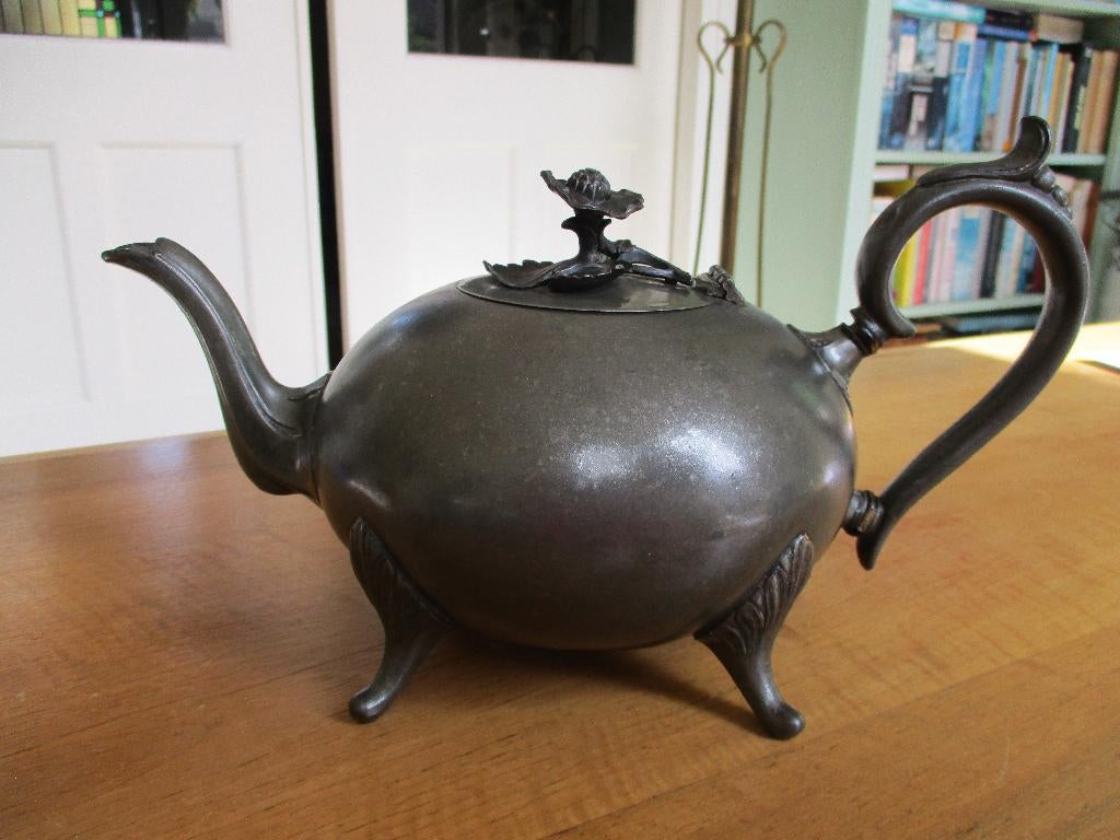 Antiek tinnen theepotje, Antiek en Kunst, Antiek | Tin, Ophalen of Verzenden