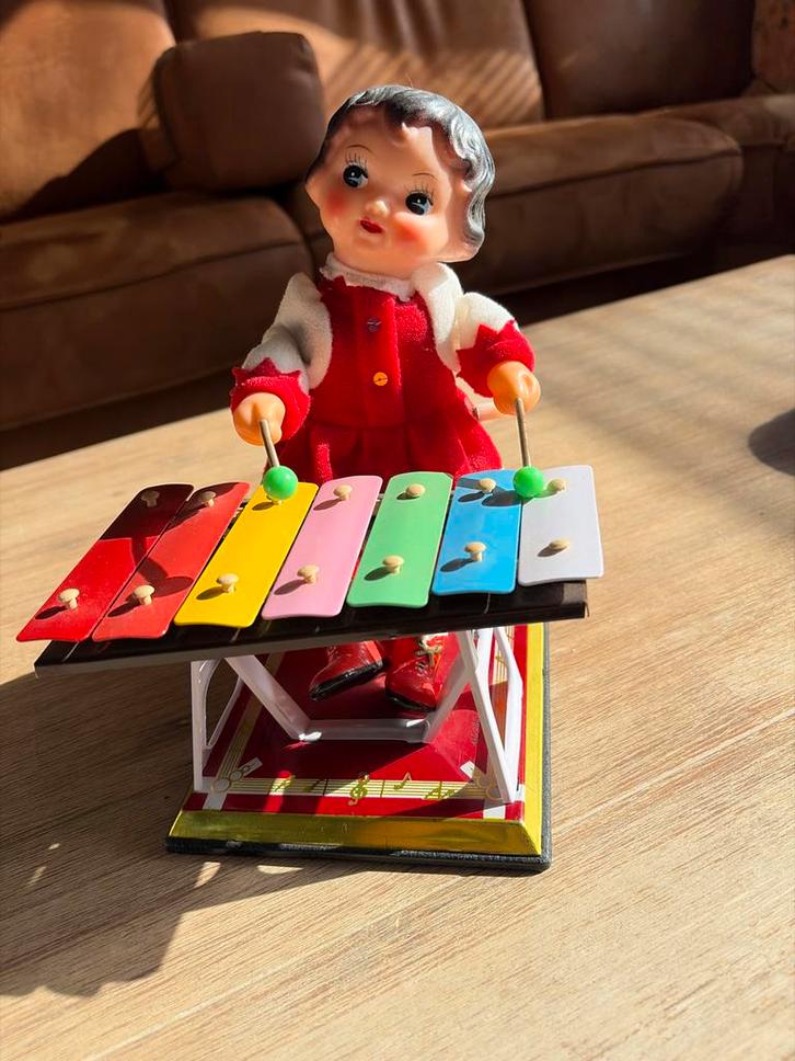 Pop met xylofoon, werk zo als het hoort, Antiek en Kunst, Antiek | Speelgoed, Ophalen of Verzenden
